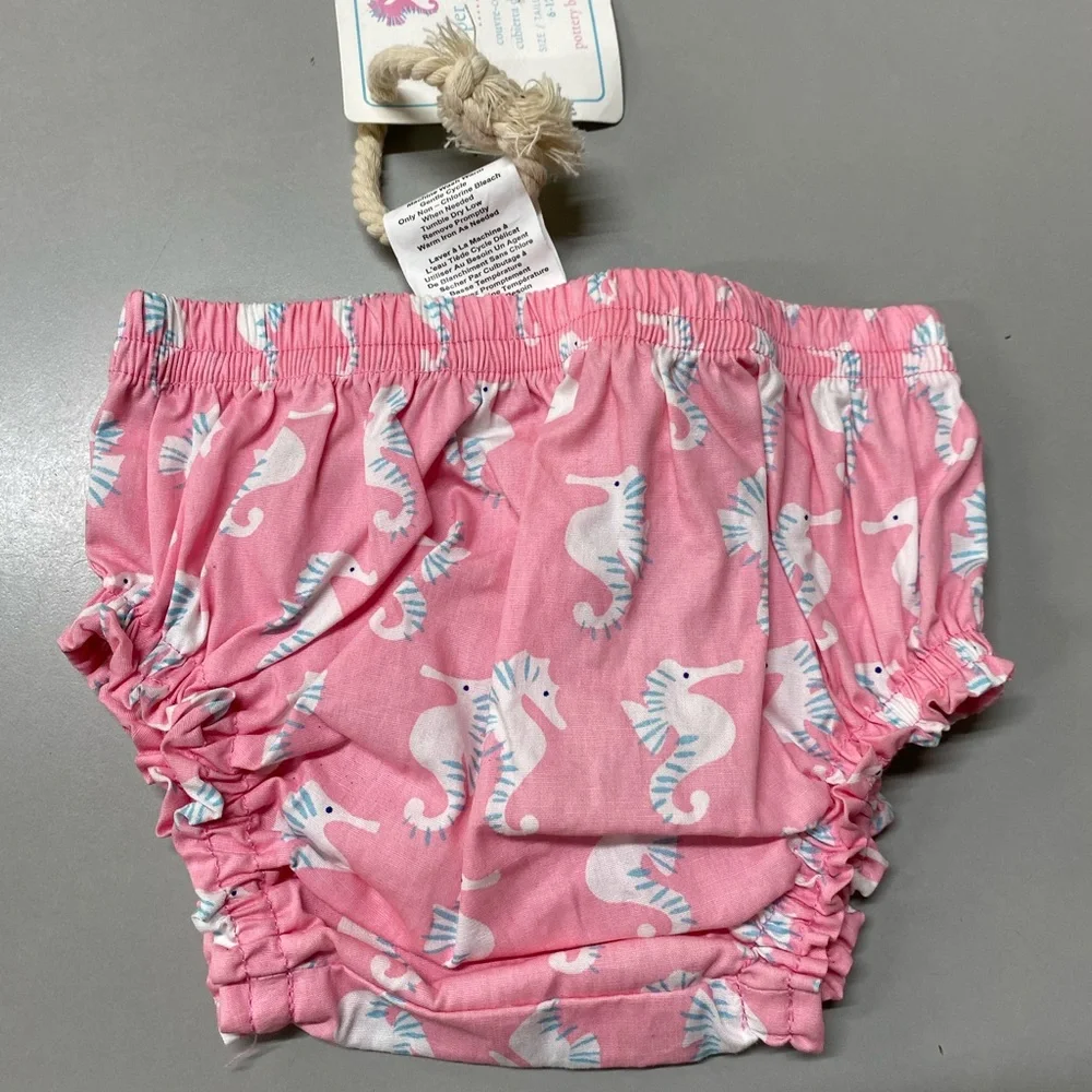 Pottery Barn Pink and White seahorses Print Diaper Covers size 6-12m NWT
